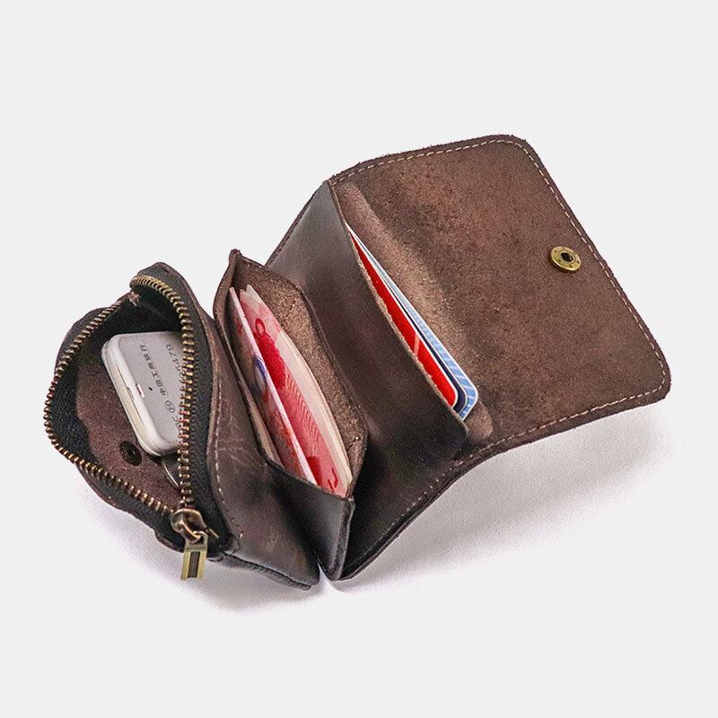 Unisex Ægte Læder Multi-card Slot Kortholder Multifunktion Møntpung Kohud Lille Tegnebog