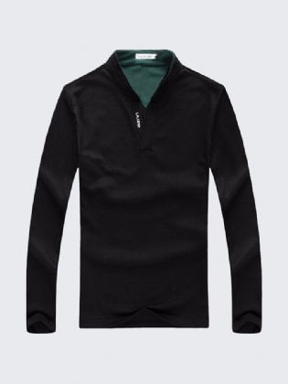 6 Farver Herre Sports Ensfarvet Langærmet Golfskjorte Casual Standkrave Toppe