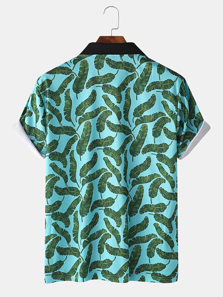 Mænd Casual Holiday Banana Leaf Print Golf Shirt