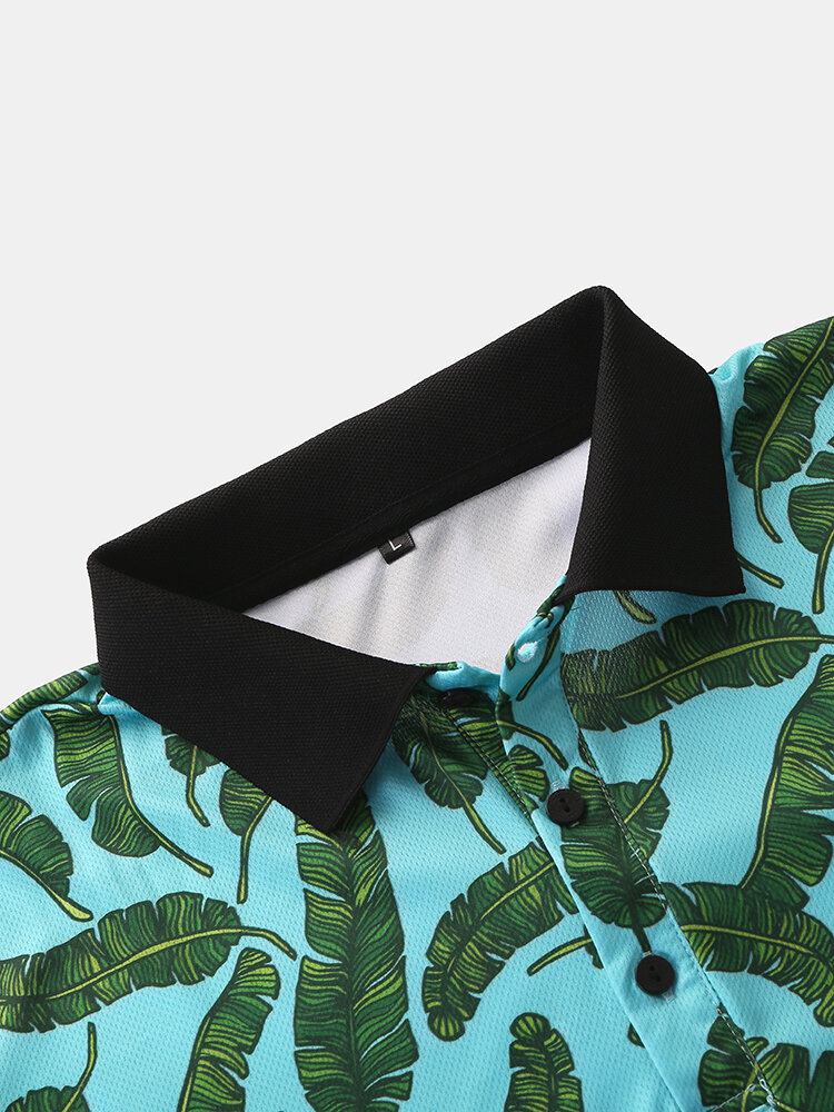 Mænd Casual Holiday Banana Leaf Print Golf Shirt