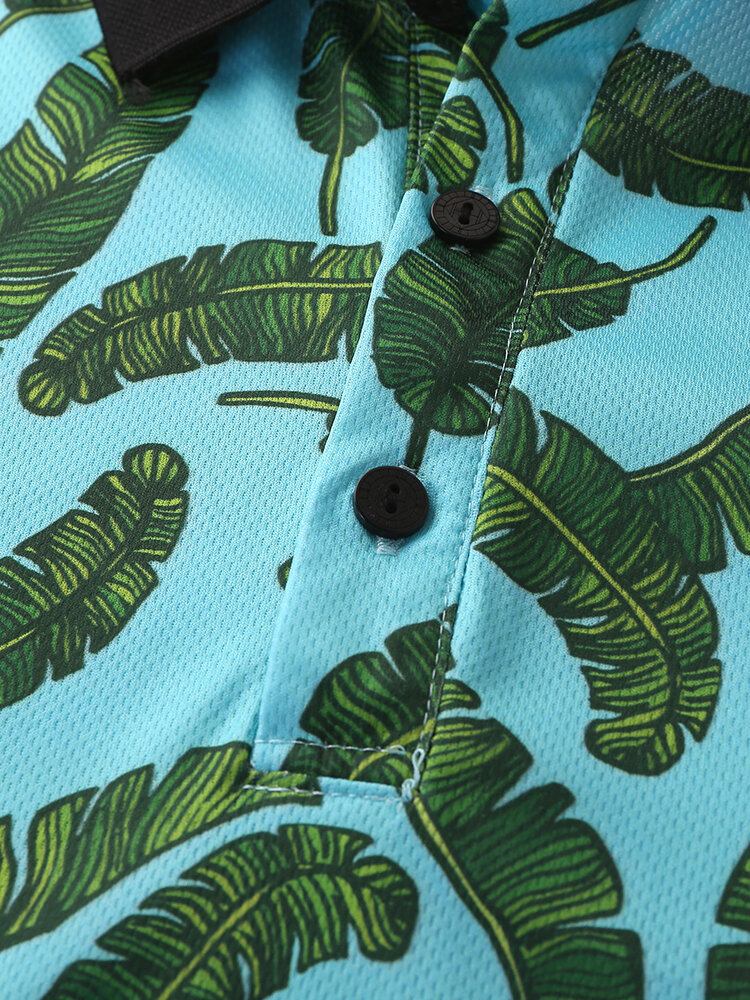 Mænd Casual Holiday Banana Leaf Print Golf Shirt