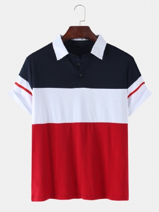 Mænds Farveblok Patchwork Casual Kortærmet Golfskjorte