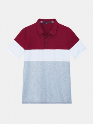 Mænds Nye Farvematchende Afslappet Mode Kortærmet Golfskjorte I Bomuld