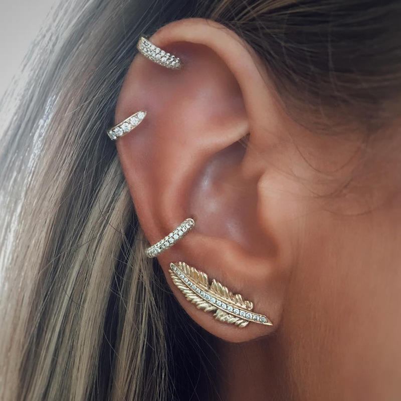 4 Stk. Rhinestones Ørering Sæt Guld Øre Clip Blad Øre Stud Øreringe Gave Til Kvinder