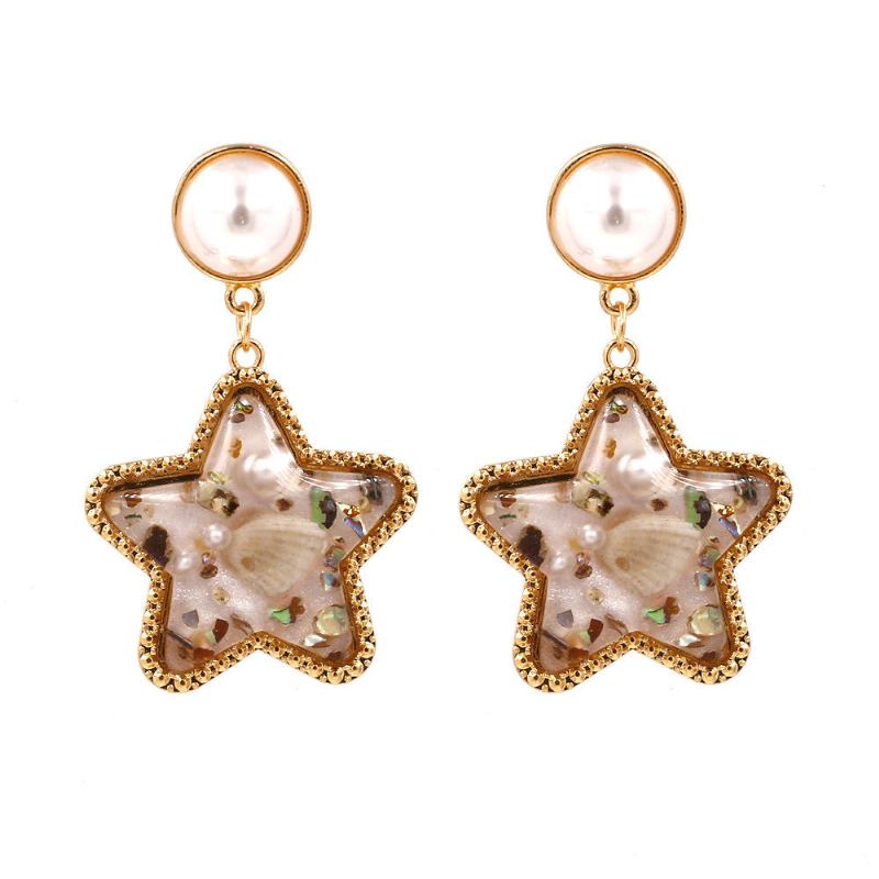 Bohemian Shell Star Ørering Drop Rhinestone Perle Øreringe Til Kvinder Beach Style