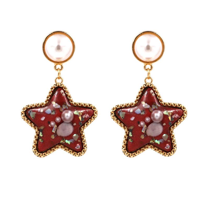 Bohemian Shell Star Ørering Drop Rhinestone Perle Øreringe Til Kvinder Beach Style