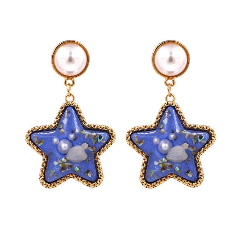 Bohemian Shell Star Ørering Drop Rhinestone Perle Øreringe Til Kvinder Beach Style