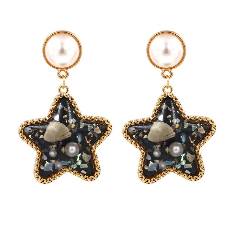 Bohemian Shell Star Ørering Drop Rhinestone Perle Øreringe Til Kvinder Beach Style