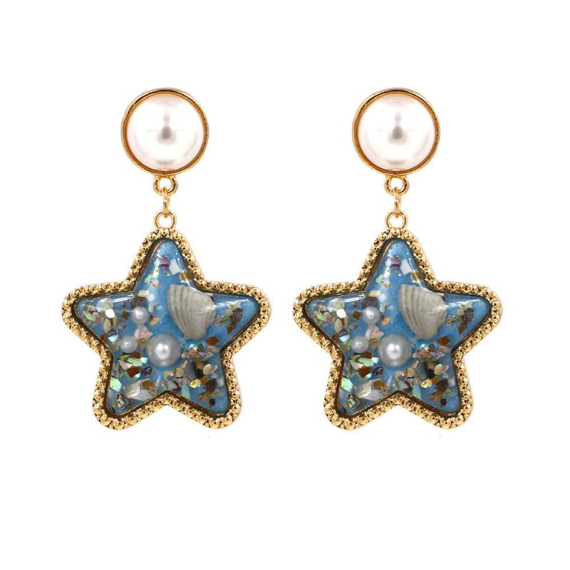 Bohemian Shell Star Ørering Drop Rhinestone Perle Øreringe Til Kvinder Beach Style