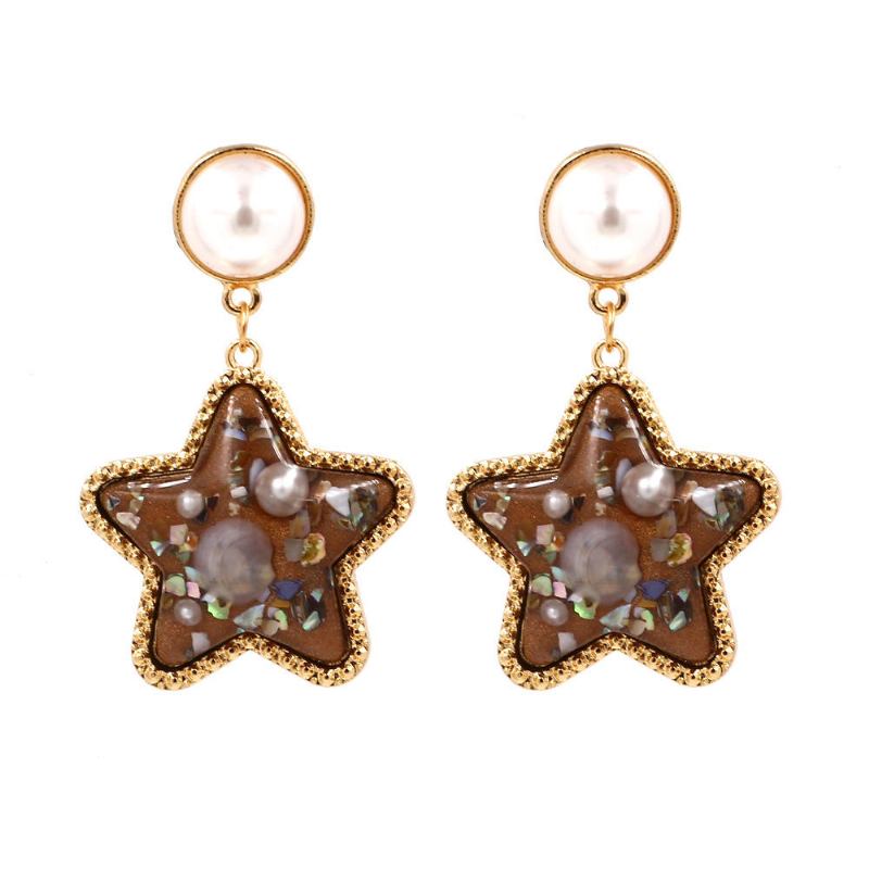 Bohemian Shell Star Ørering Drop Rhinestone Perle Øreringe Til Kvinder Beach Style