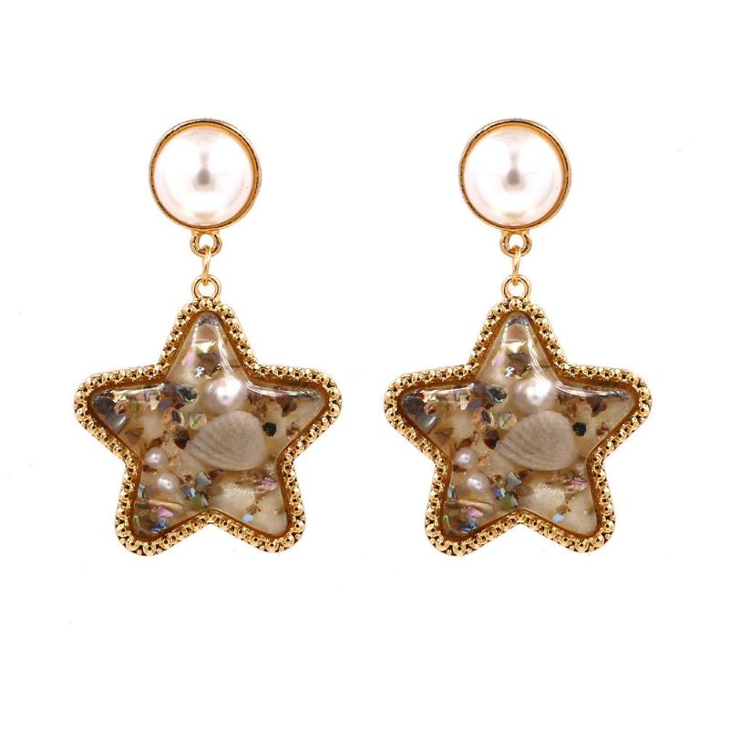 Bohemian Shell Star Ørering Drop Rhinestone Perle Øreringe Til Kvinder Beach Style