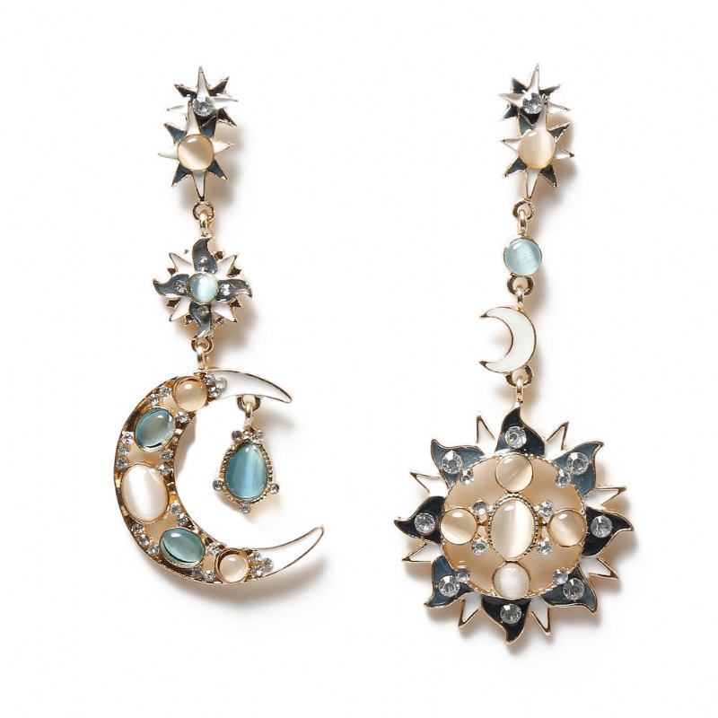 Bohemian Trendy Star Sun Moon Rhinestone Crystal Stellar Ear Drop Øreringe Til Kvinder Smykker