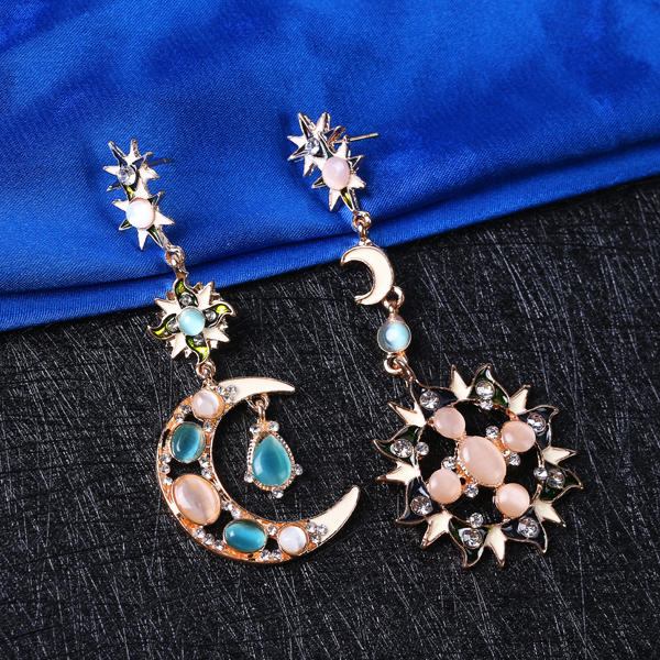 Bohemian Trendy Star Sun Moon Rhinestone Crystal Stellar Ear Drop Øreringe Til Kvinder Smykker