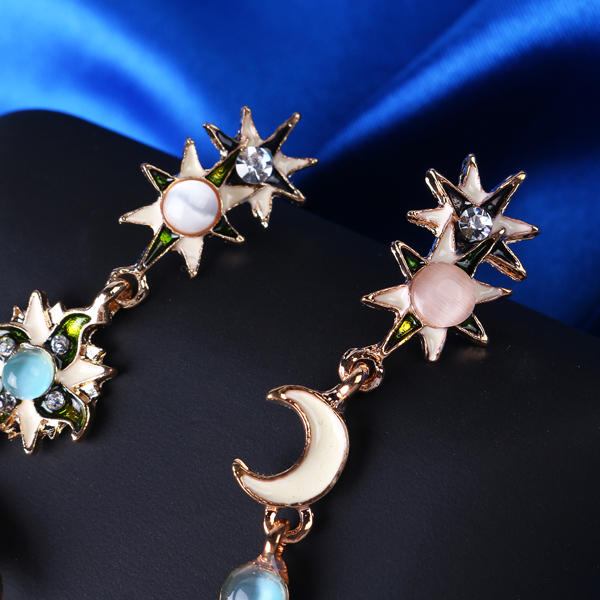 Bohemian Trendy Star Sun Moon Rhinestone Crystal Stellar Ear Drop Øreringe Til Kvinder Smykker