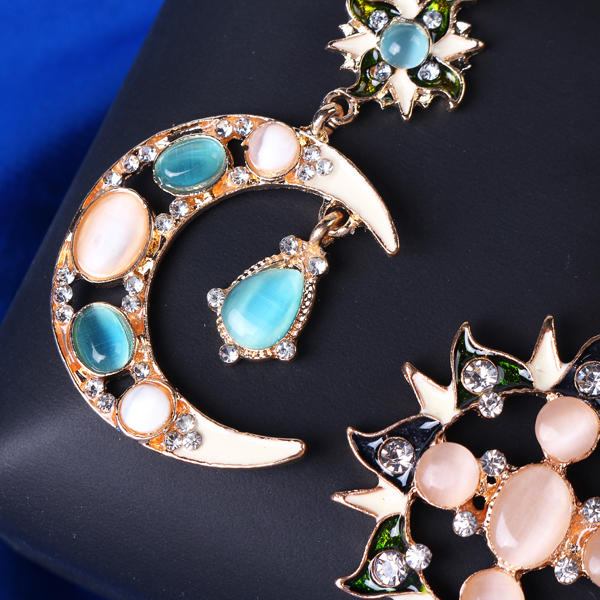 Bohemian Trendy Star Sun Moon Rhinestone Crystal Stellar Ear Drop Øreringe Til Kvinder Smykker