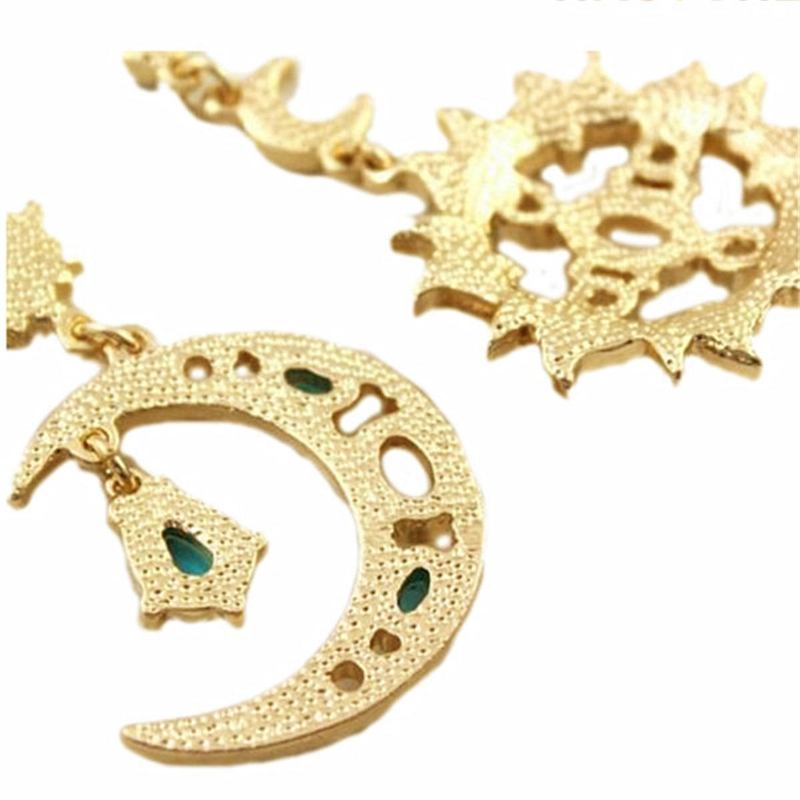 Bohemian Trendy Star Sun Moon Rhinestone Crystal Stellar Ear Drop Øreringe Til Kvinder Smykker