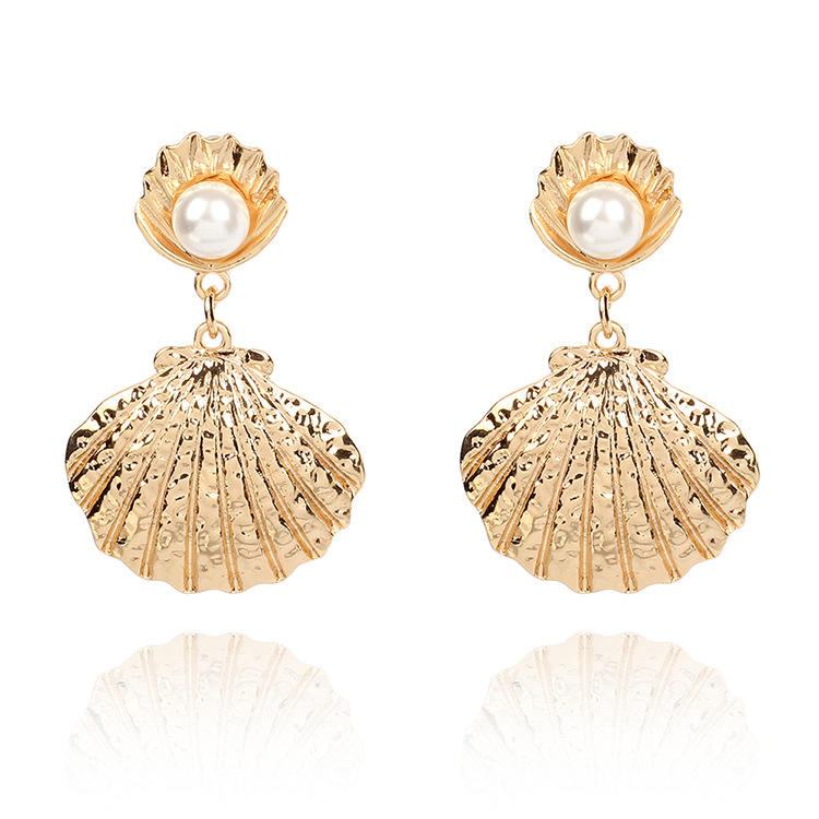 Elegant Shell Pearl Ear Drop Zinklegering Trendy Øreringe Til Kvinder