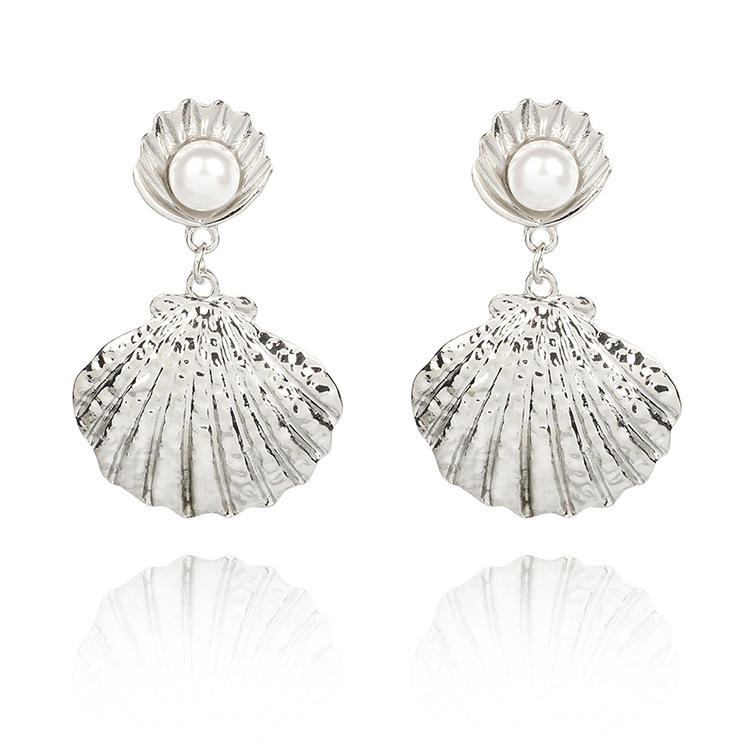 Elegant Shell Pearl Ear Drop Zinklegering Trendy Øreringe Til Kvinder