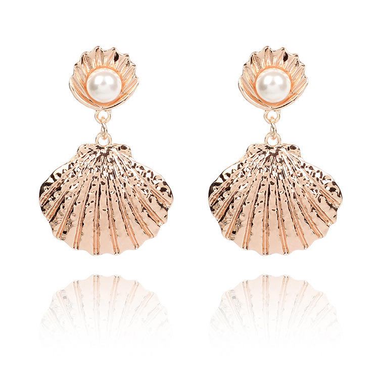 Elegant Shell Pearl Ear Drop Zinklegering Trendy Øreringe Til Kvinder