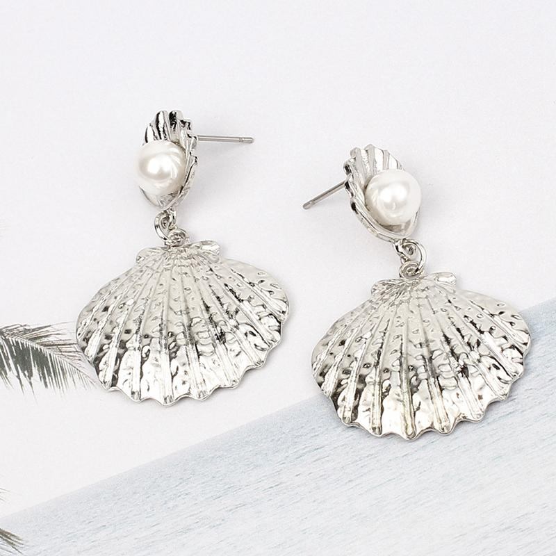 Elegant Shell Pearl Ear Drop Zinklegering Trendy Øreringe Til Kvinder