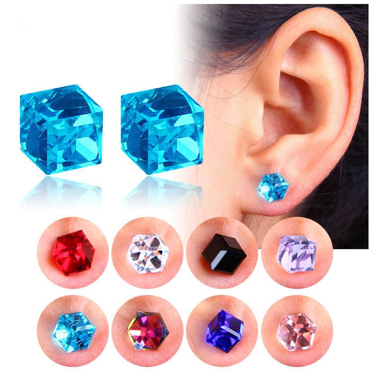 Kreativ Unisex Cubic Crystal Magnetic Clip Ørering Modemagnet Ingen Piercing Farverige Øreringe