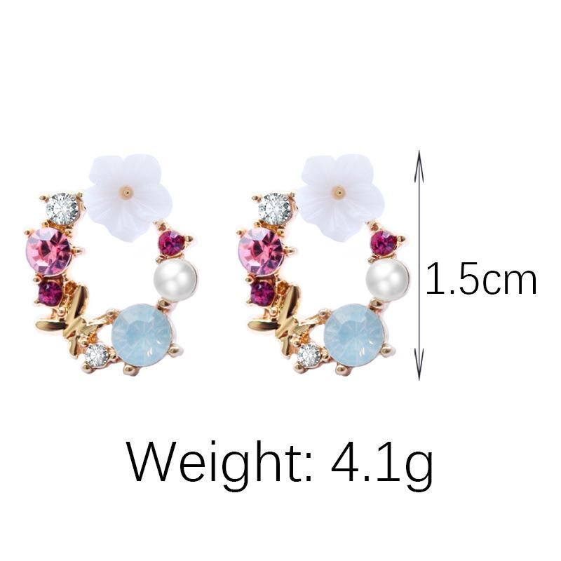 Søde Elegante Blomsterøreringe Rhinestone Pearl Ear Stub Runde Øreringe