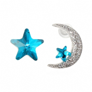 Unikke Asymmetriske Ørestikker Øreringe Luksus Mikrobelagte Zirconia Crystal Star Moon Piercing Øreringe