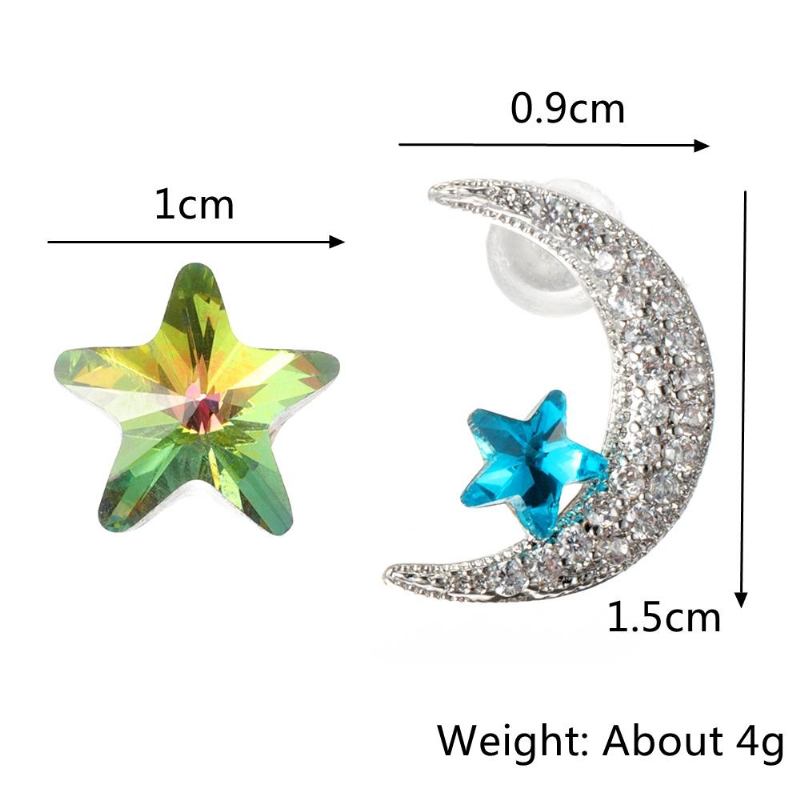 Unikke Asymmetriske Ørestikker Øreringe Luksus Mikrobelagte Zirconia Crystal Star Moon Piercing Øreringe