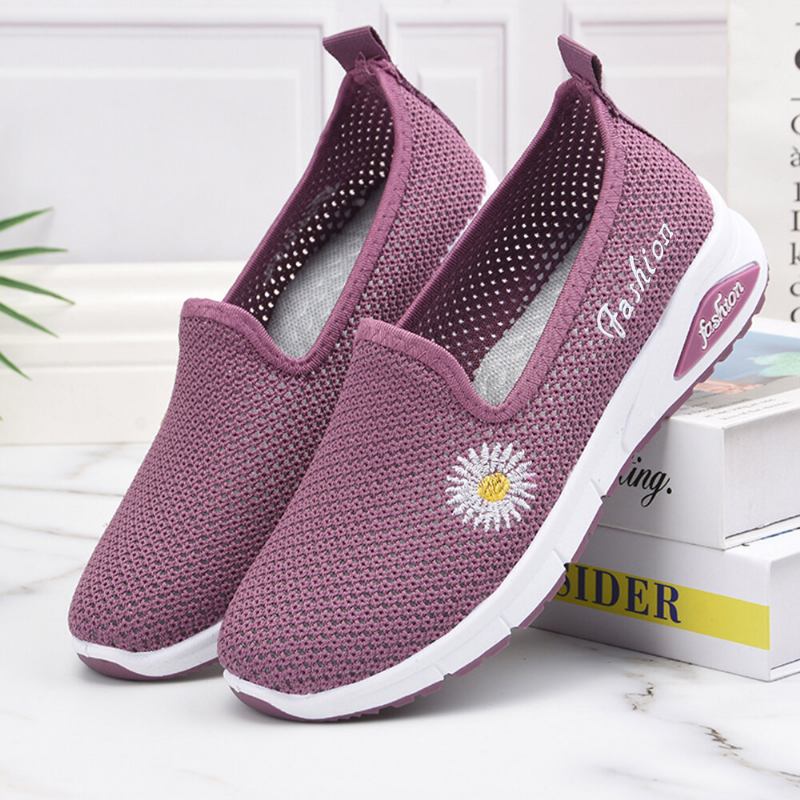 Dame Daisy Decor Mesh Comfy Åndbar Casual Slip On Sneakers