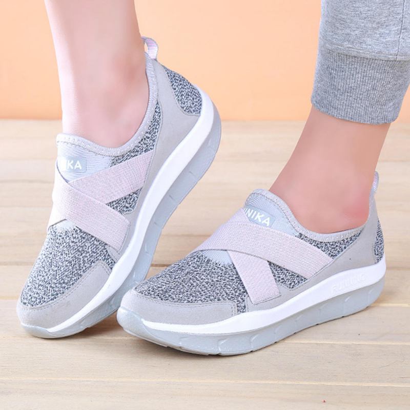 Dame Elastisk Band Platform Komfortable Mesh Sneakers