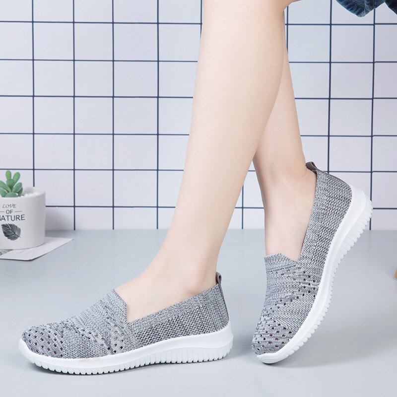 Dame Komfortable Mesh Slip On Mønster Sport Walking Sko