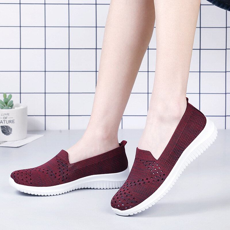 Dame Komfortable Mesh Slip On Mønster Sport Walking Sko