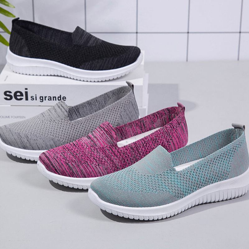 Dame Komfortable Mesh Slip On Mønster Sport Walking Sko