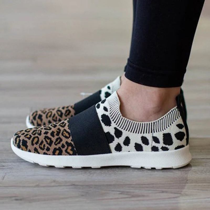 Damer Stor Størrelse Mesh Åndbart Leopardmønster Elastik Slip On Sneakers