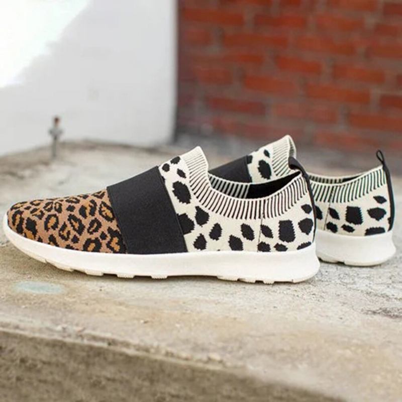 Damer Stor Størrelse Mesh Åndbart Leopardmønster Elastik Slip On Sneakers