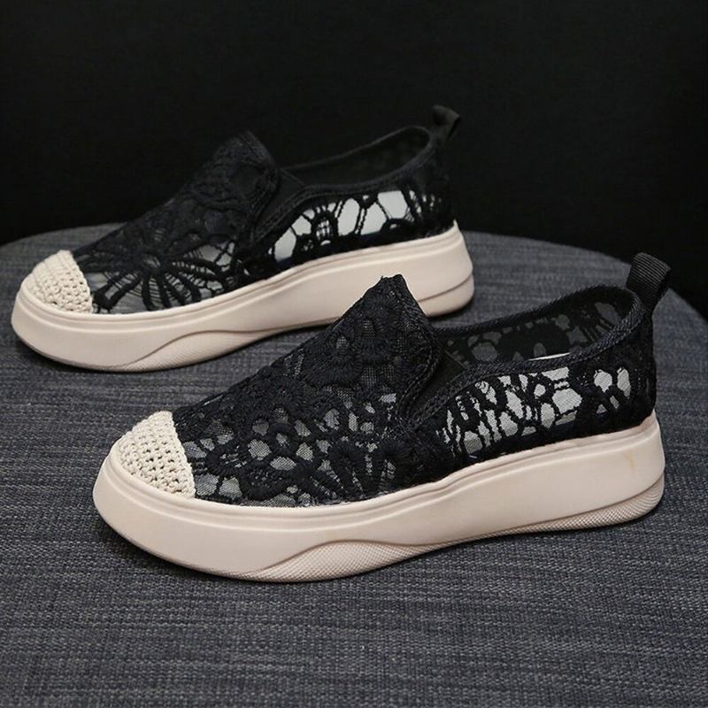 Kvinder Casual Blomsterbroderede Lace Sneakers Med Blonder