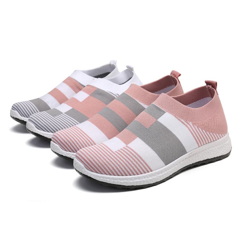 Kvinder Casual Let Mesh Farve Stitching Slip On Sneakers