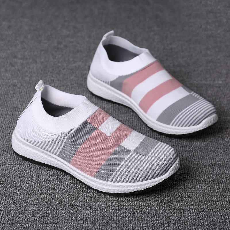 Kvinder Casual Let Mesh Farve Stitching Slip On Sneakers