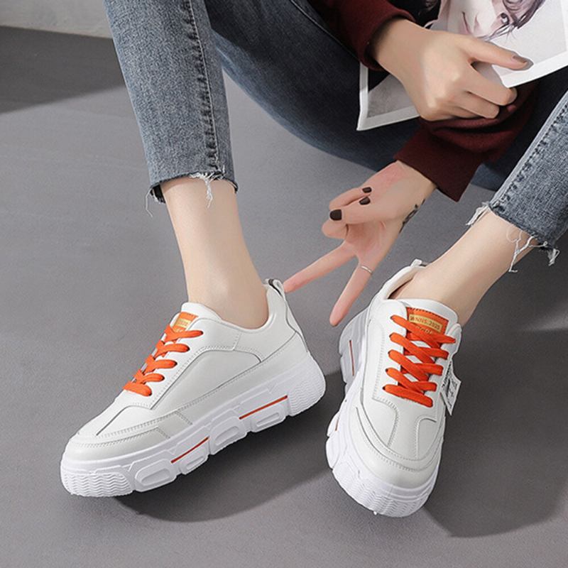 Kvinder Casual Letter Tape Snøre Behagelige Chunky Sneakers