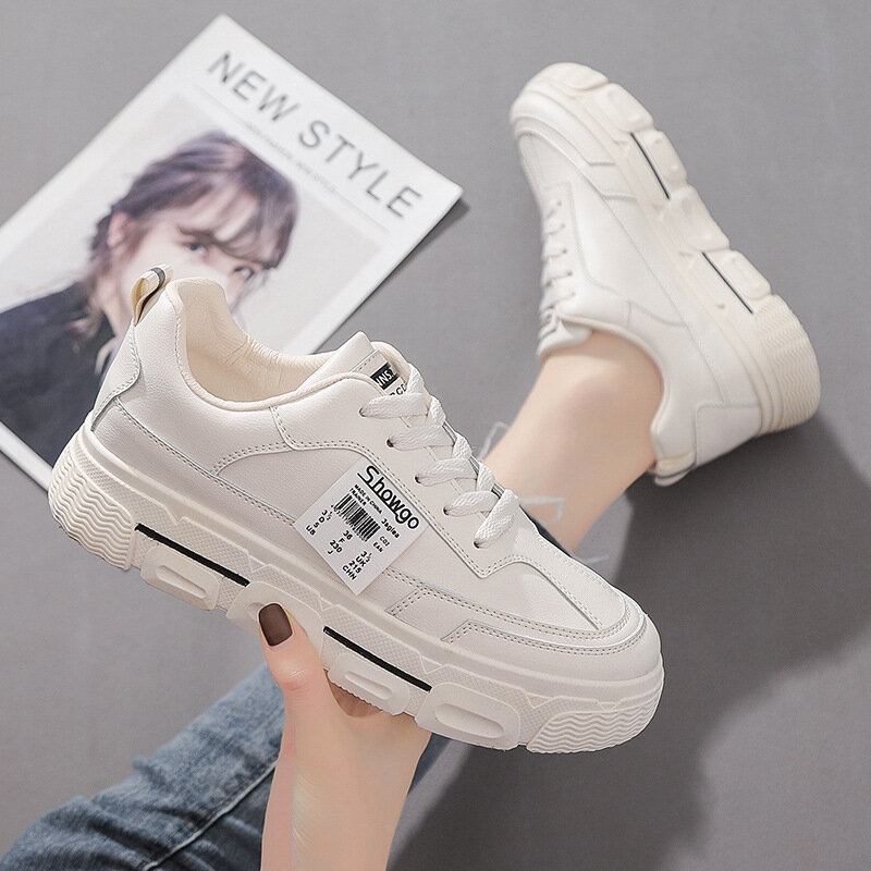 Kvinder Casual Letter Tape Snøre Behagelige Chunky Sneakers