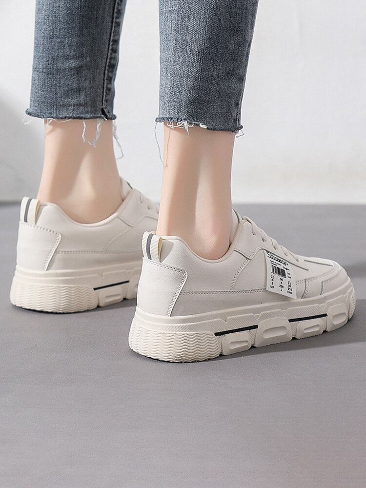 Kvinder Casual Letter Tape Snøre Behagelige Chunky Sneakers