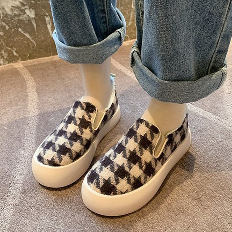 Kvinder Casual Plys Houndstooth Varme Foring Skate Sko