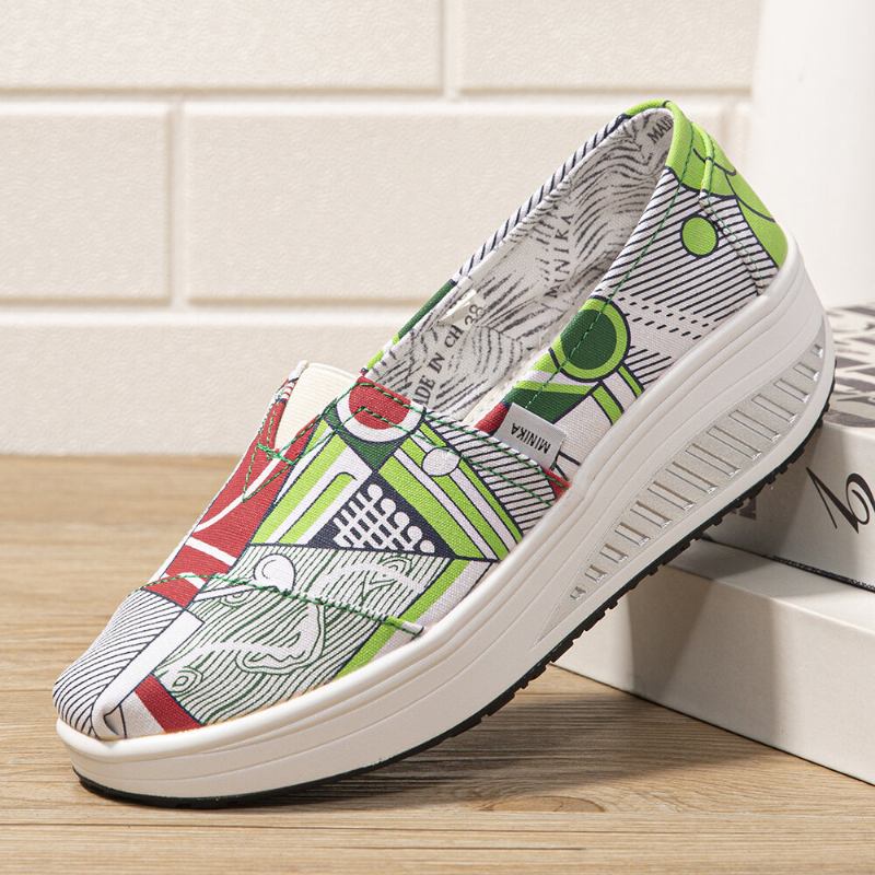 Kvinder Casual Print Cartoon Rocker Sole Slip-on Vandresko