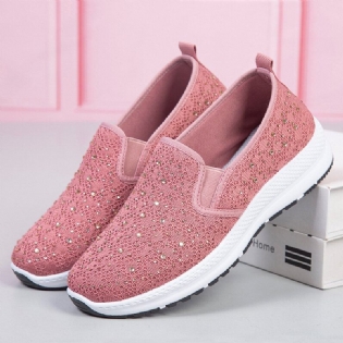 Kvinder Casual Rhinestone Åndbar Strikket Blød Flade Walking Sneakers