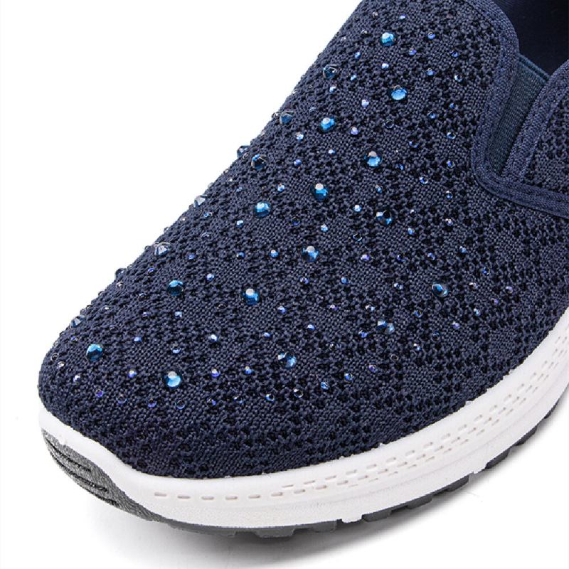 Kvinder Casual Rhinestone Åndbar Strikket Blød Flade Walking Sneakers