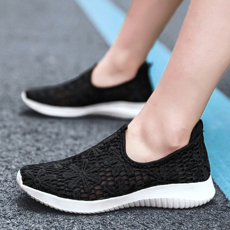 Kvinder Casual Strikkede Slip On Walking Flade Sneakers