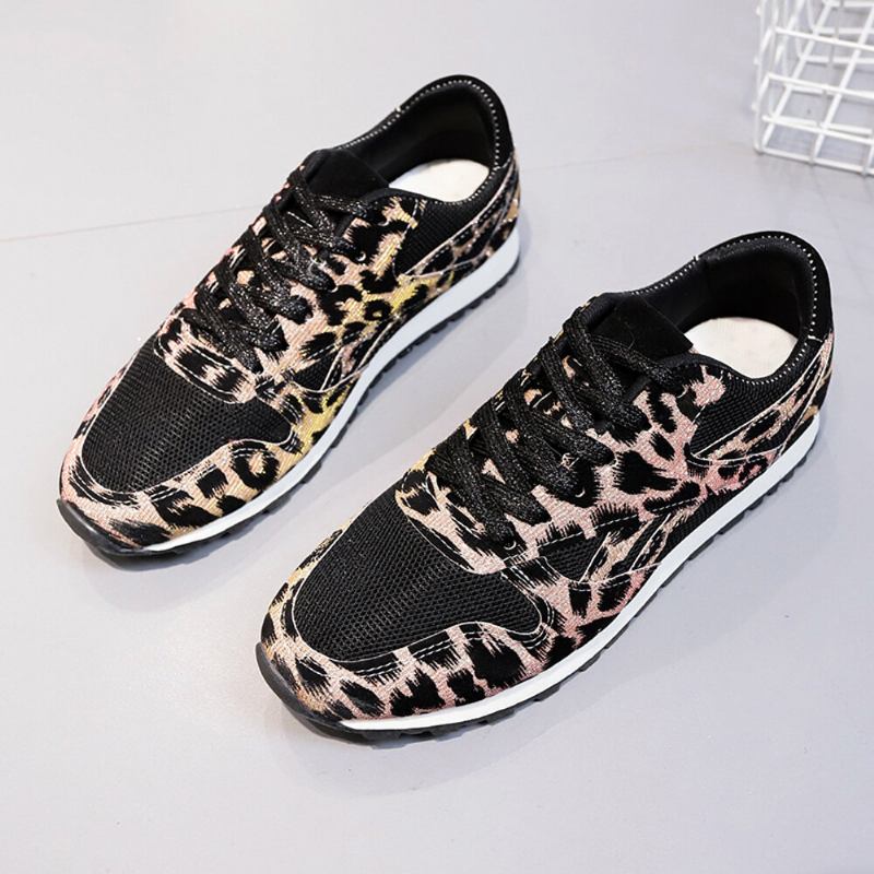 Kvinder Splejsning Mesh Behagelige Åndbare Casual Leopard Sneakers