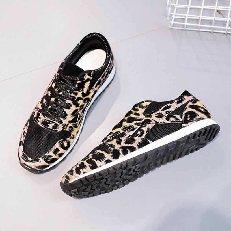 Kvinder Splejsning Mesh Behagelige Åndbare Casual Leopard Sneakers