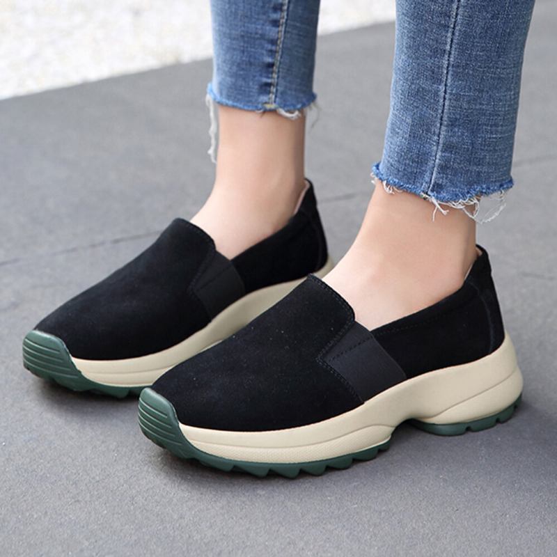 Kvinder Stor Størrelse Casual Slip On Chunky Sneakers I Imiteret Ruskind