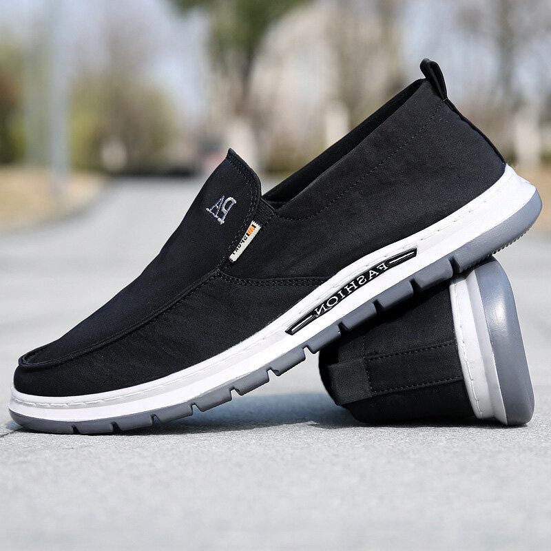 Mænd Åndbar Blød Sål Ren Farve Slip On Old Peking Casual Stofsko